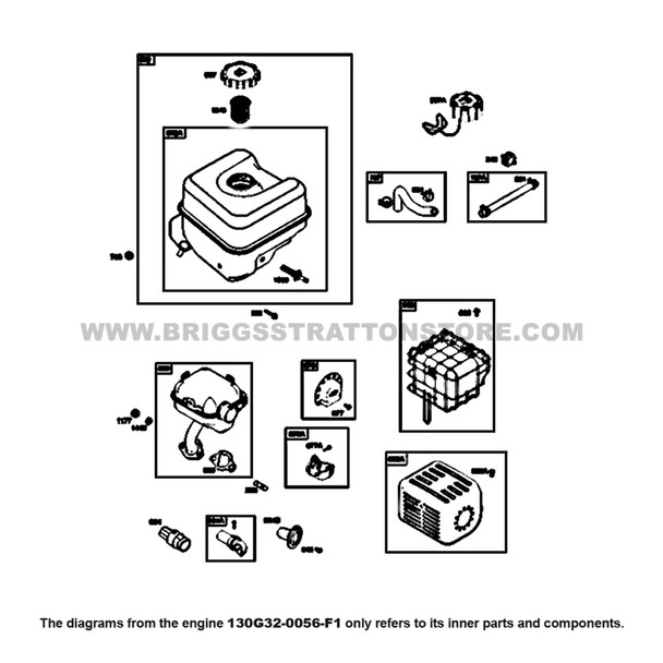 Parts lookup Briggs and Stratton 900 Series Engine 130G32-0056-F1 exhaust system, fuel supply diagram