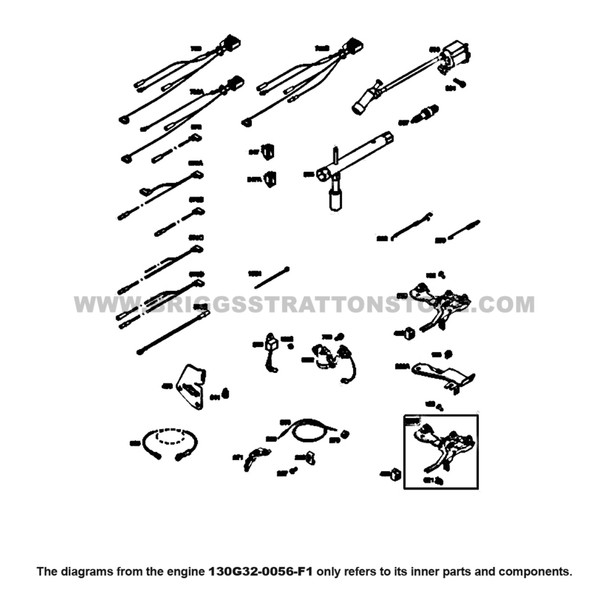 Parts lookup Briggs and Stratton 900 Series Engine 130G32-0056-F1 armature, spark plug, controls electrical system, governor spring diagram