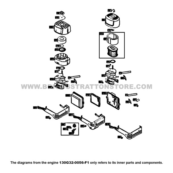 Parts lookup Briggs and Stratton 950 Series Engine 130G32-0056-F1 air cleaner, control panel diagram