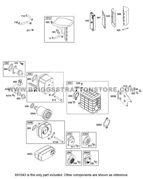 Parts lookup 8HP Briggs and Stratton Air Filter 691643 OEM diagram