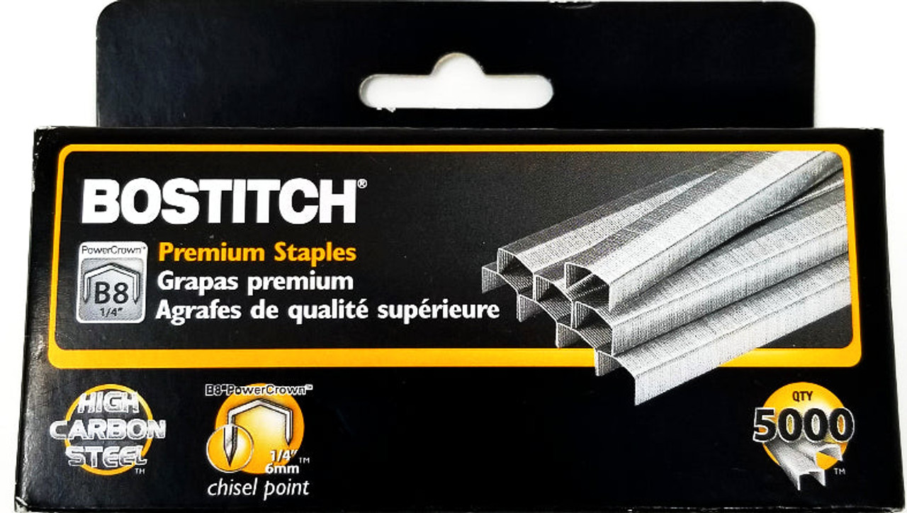 BOSTITCH B8 PowerCrown Premium Staples, 1/4 Leg Length, 5000 per Box