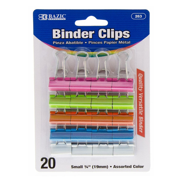 BINDER CLIPS SMALL 3/4" ASSORTED COLOR PQ.20
