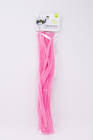 CHENILLE STEMS PINK 6MM 25PC