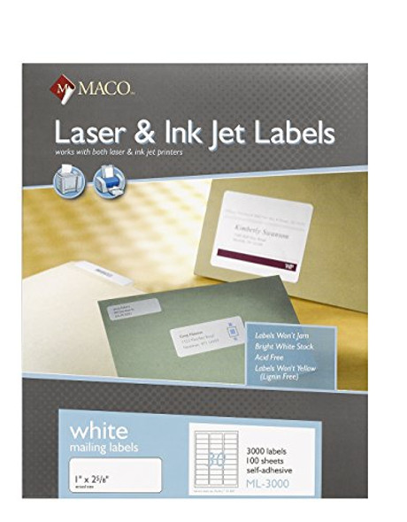 LABELS MAILING 1" X 2-5/8" WHITE 3000 PC