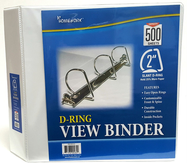 D-RING HARD VIEW BINDER 2" WHITE