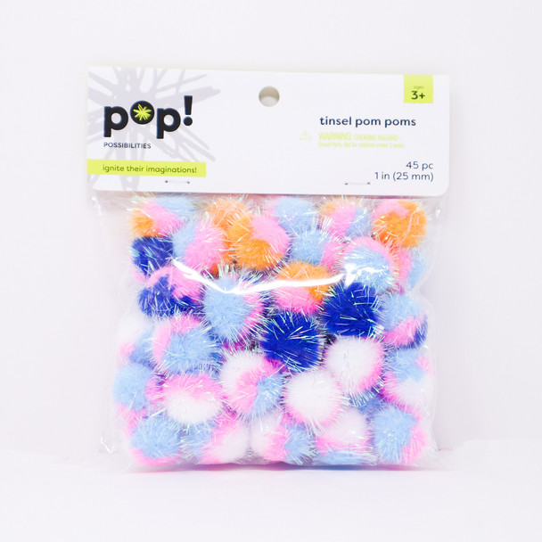 POMS TINSEL ASSORTED 25MM 45PC
