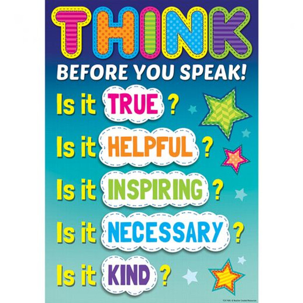 Think Before You Speak Positive Poster 13'x19''