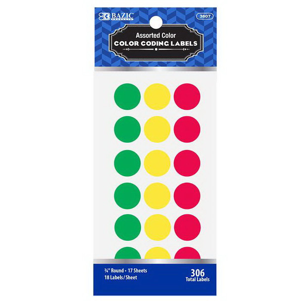 ROUND LABEL 3/4" NEONASSORTED COLOR PQ.306