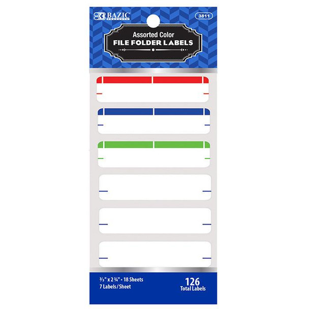 FILE FOLDER LABELS ASSORTED COLORS 126/PK