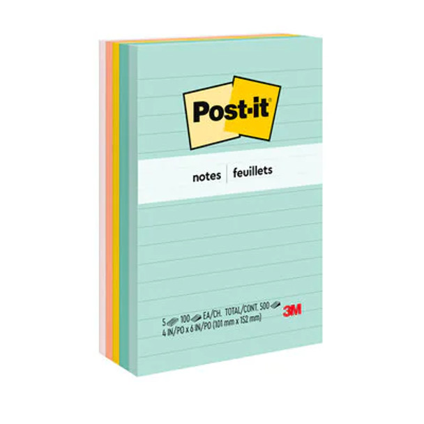 M3 POST IT NOTE 4X6 ASST RULED