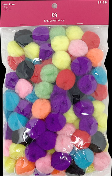 POM POM ASSORTED COLORS 25MM 100PCS