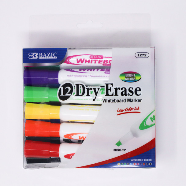 DRY ERASE MARKER BRIGHT COLORS CHISEL PQT.12