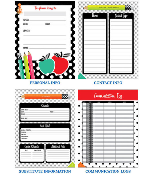 BLACK WHITE & STYLISH BRIGHTS TEACHER PLANNER BOOK