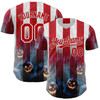 Personalized Baseball Jersey Halloween Spooky Pumpkin Stripe - Red Blue