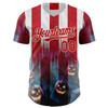 Personalized Baseball Jersey Halloween Spooky Pumpkin Stripe - Red Blue