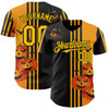 Personalized Baseball Jersey Halloween Spooky Pumpkin Stripe - Yellow Black