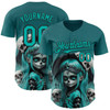 Personalized Baseball Jersey Halloween Spooky Skull - Blue Aqua