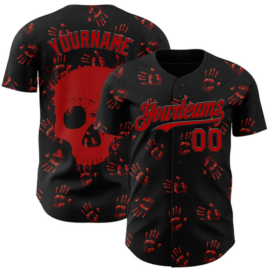 Personalized Baseball Jersey Halloween Skull Horror Night Trick Treat Party Costume Ideas - Black Red