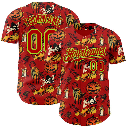 Personalized Baseball Jersey Halloween Pumpkin Doodle Party Costume Ideas - Red Neon Green