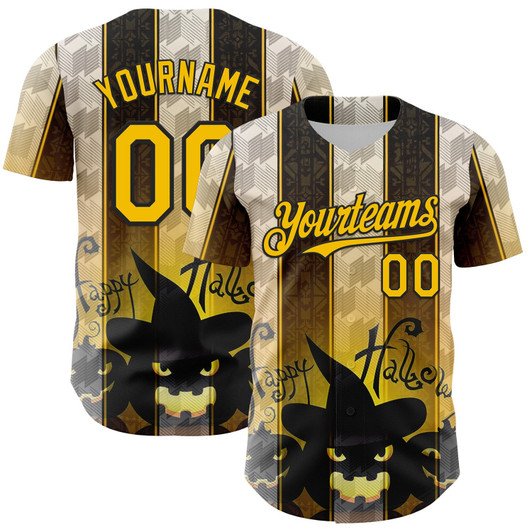 Personalized Baseball Jersey Halloween Spooky Pumpkin Stripe - Black Yellow