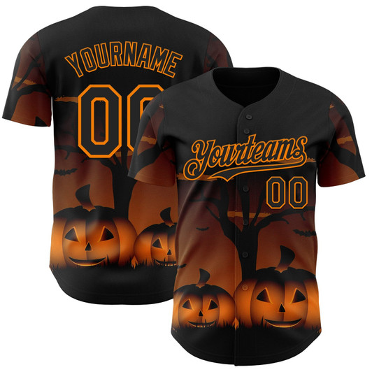 Personalized Baseball Jersey Halloween Spooky Pumpkin - Black Bay