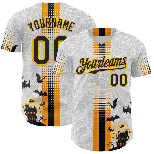 Personalized Baseball Jersey Halloween Spooky Bat Stripe - White Black
