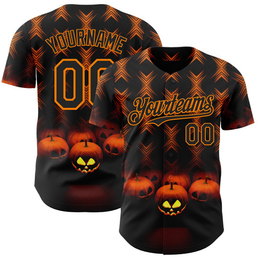 Personalized Baseball Jersey Halloween Spooky Pumpkin Stripe - Black Bay