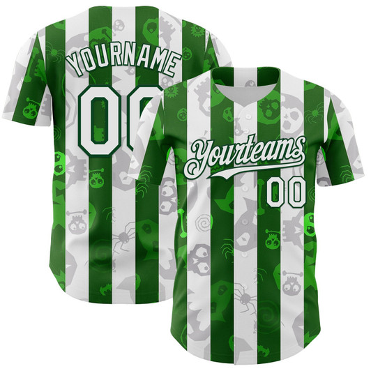 Personalized Baseball Jersey Halloween Spooky Spider Stripe - White Green