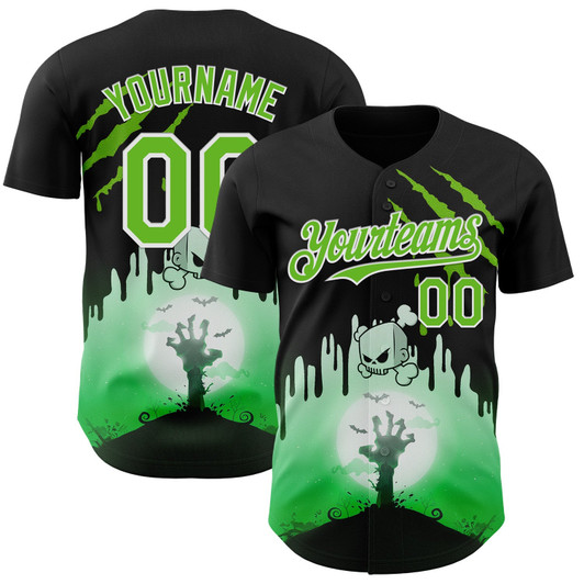 Personalized Baseball Jersey Halloween Spooky Zombies Scratch - Black Aurora Green