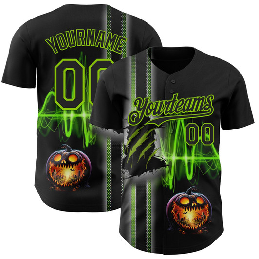 Personalized Baseball Jersey Halloween Spooky Pumpkin Scratch - Black Neon Green