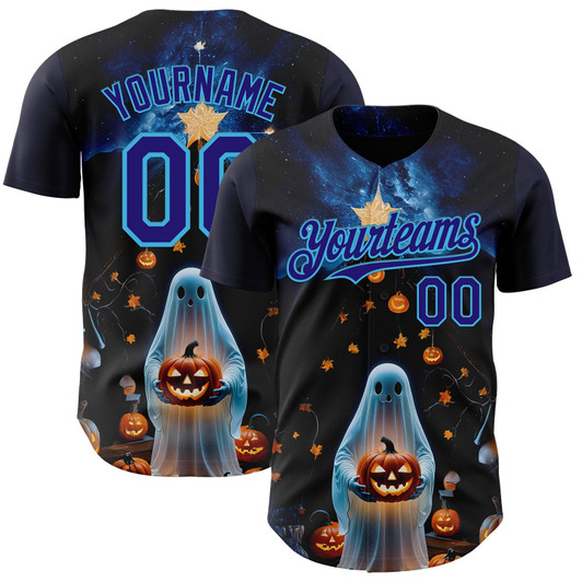 Personalized Baseball Jersey Halloween Spooky Pumpkin - Black Dark Purple