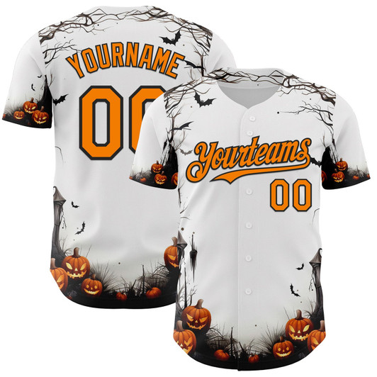 Personalized Baseball Jersey Halloween Spooky Pumpkin - White Bay Orange