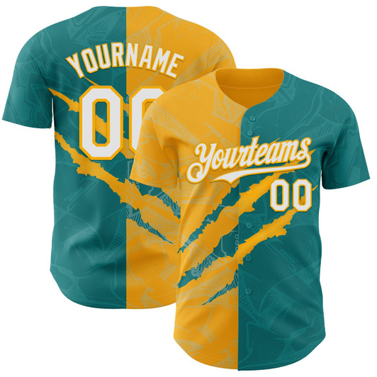 Personalized Baseball Jersey Graffiti Pattern Scratch - White Teal Gold
