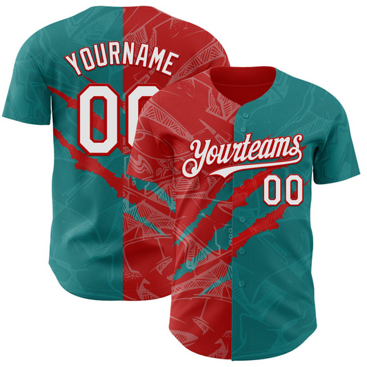 Personalized Baseball Jersey Graffiti Pattern Scratch - White Teal Red