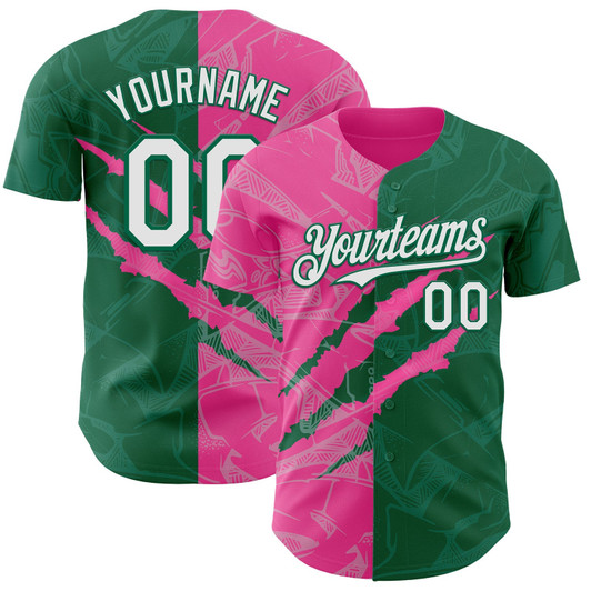 Personalized Baseball Jersey Graffiti Pattern Scratch - White Kelly Green Pink