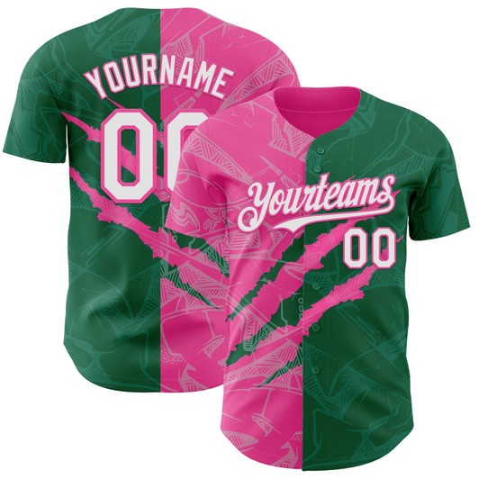 Personalized Baseball Jersey Graffiti Pattern Scratch - White Kelly Green