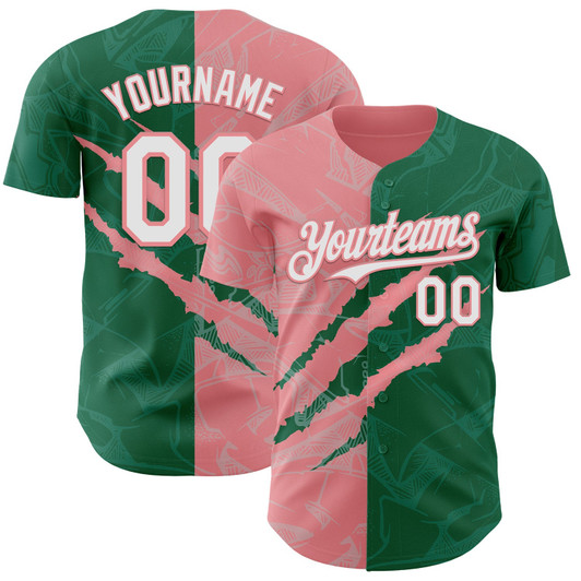 Personalized Baseball Jersey Graffiti Pattern Scratch - White Kelly Green Medium Pink