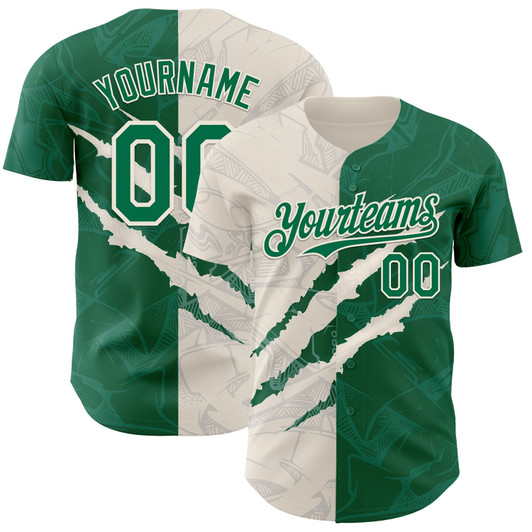Personalized Baseball Jersey Graffiti Pattern Scratch - Kelly Green Cream