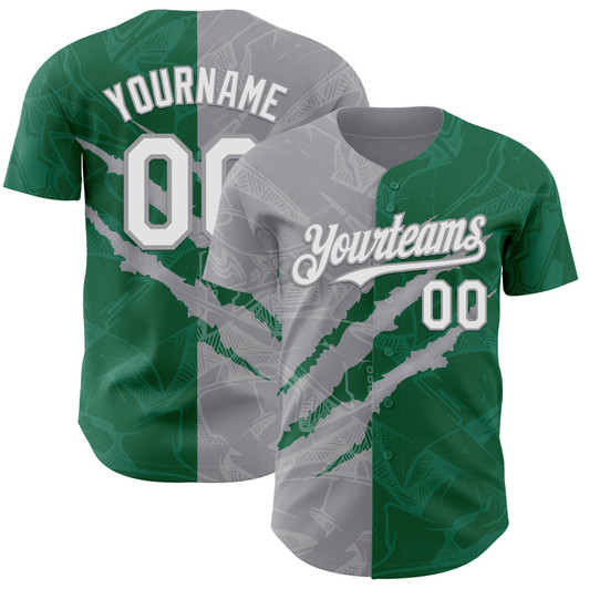 Personalized Baseball Jersey Graffiti Pattern Scratch - White Kelly Green Gray