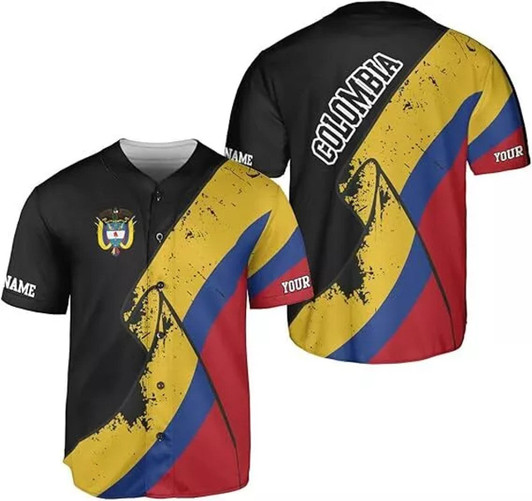 Personalized Colombia Flag Baseball Jersey - Custom Name
