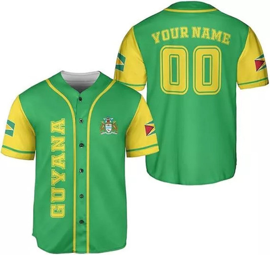 Personalized Guyana Flag 3D Baseball Jersey - Custom Name & Number