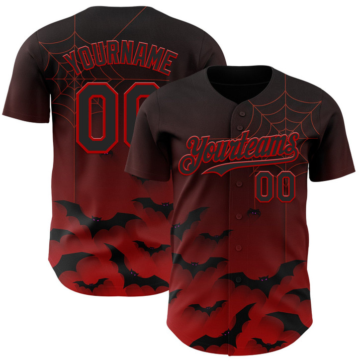 Personalized Baseball Jersey Halloween Spider Net Bats Party Costume Ideas - Black Red