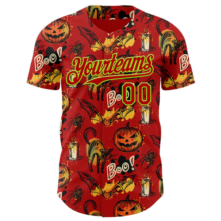Personalized Baseball Jersey Halloween Pumpkin Doodle Party Costume Ideas - Red Neon Green