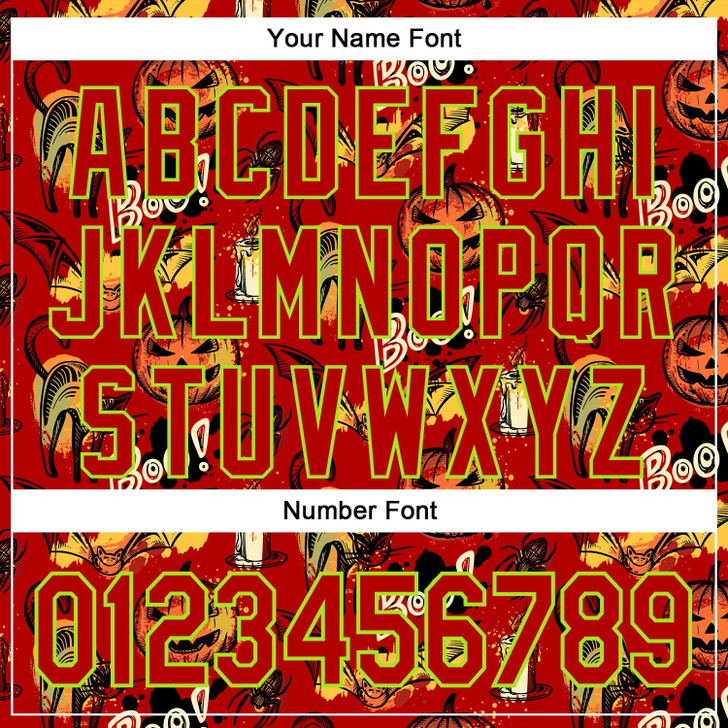 Personalized Baseball Jersey Halloween Pumpkin Doodle Party Costume Ideas - Red Neon Green