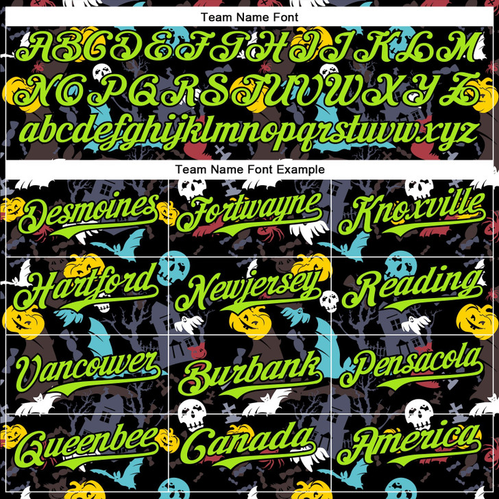 Personalized Baseball Jersey Halloween Skull Pumpkin Doodle Party Costume Ideas - Black Neon