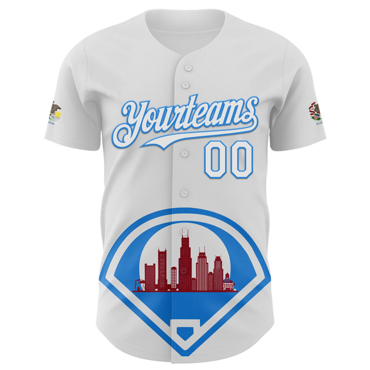 Personalized Baseball Jersey Urban City Edition Sports - White Blue Red