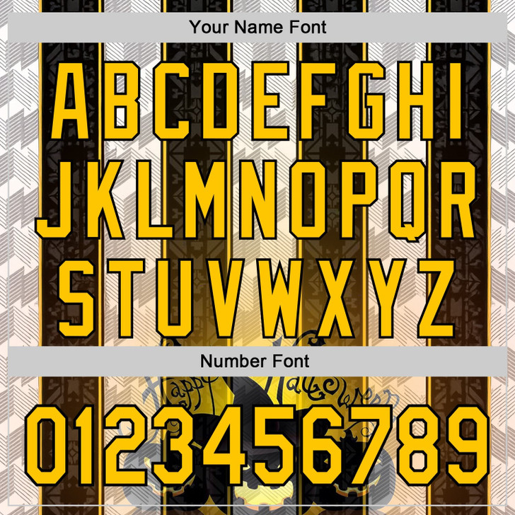 Personalized Baseball Jersey Halloween Spooky Pumpkin Stripe - Black Yellow