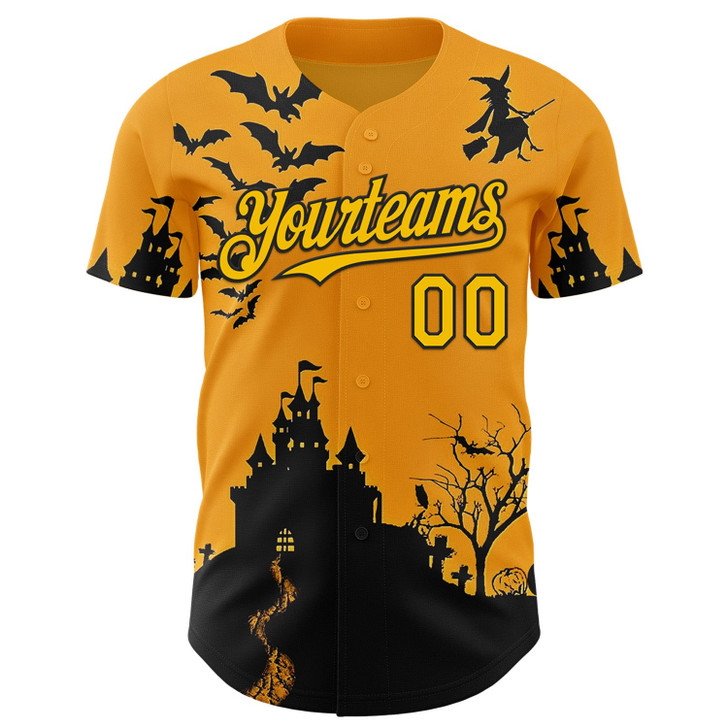 Personalized Baseball Jersey Halloween Spooky Pumpkin Bat - Yellow Black