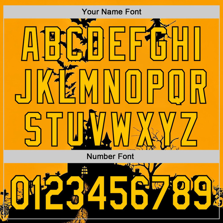 Personalized Baseball Jersey Halloween Spooky Pumpkin Bat - Yellow Black