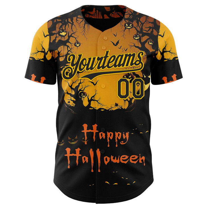 Personalized Baseball Jersey Halloween Spooky Pumpkin - Yellow Black